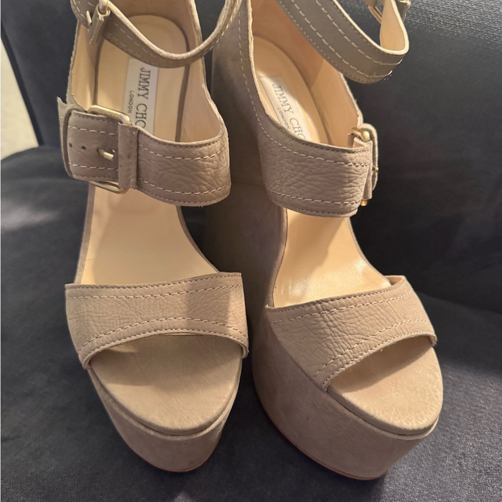 Jimmy Choo Gray/Beige Platform Sandals